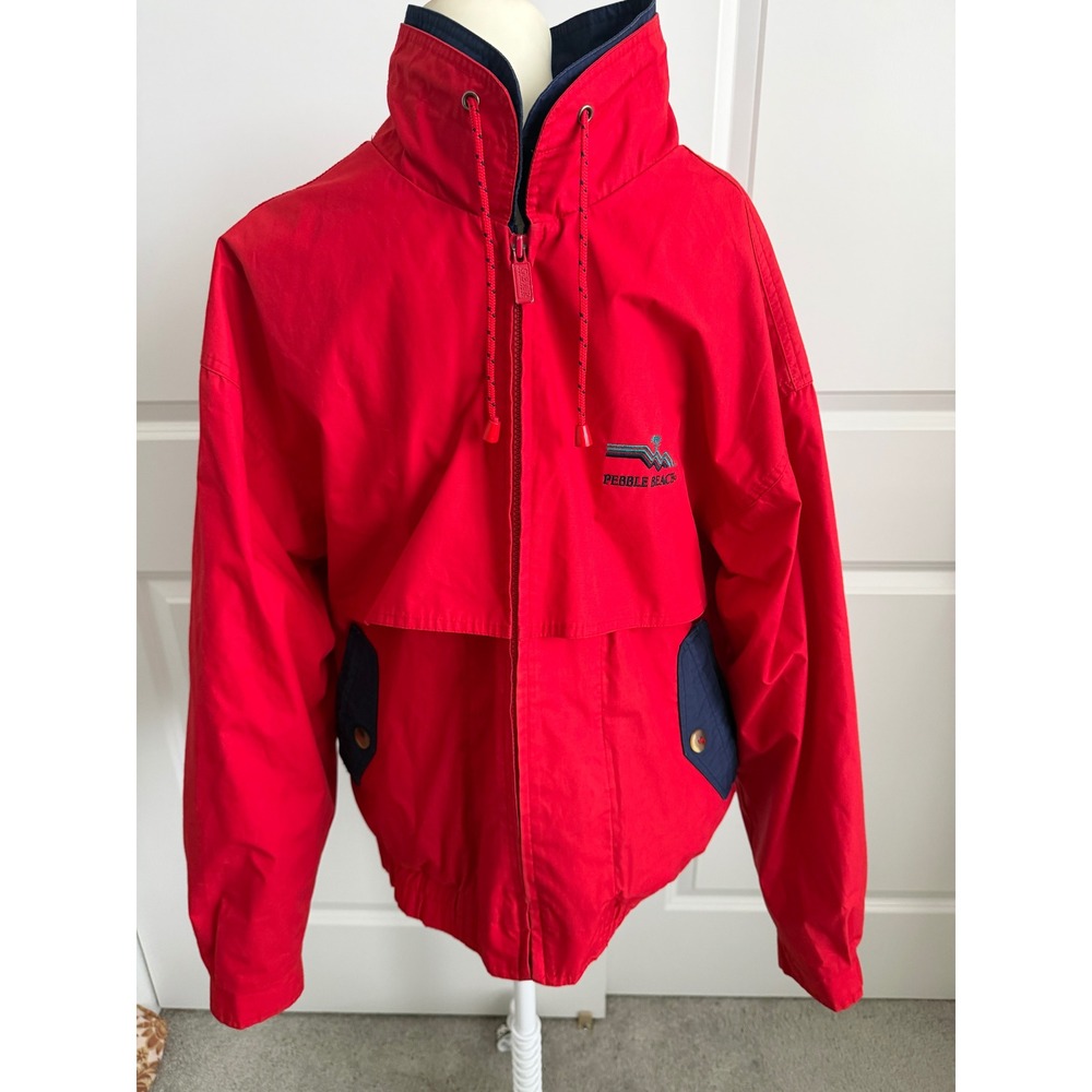 Vintage Pebble Beach Golf Jacket Mens Red Navy Blue Windbreaker S